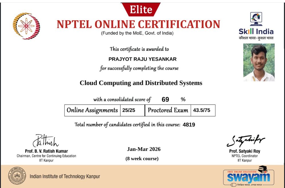 NPTEL Elite certificate: Cloud Computing and Distributed Systems, IIT Kanpur